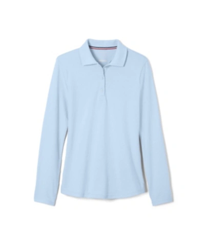 French Toast Kids' Big Girls Long Sleeve Interlock Knit Polo With Picot Collar In Blue
