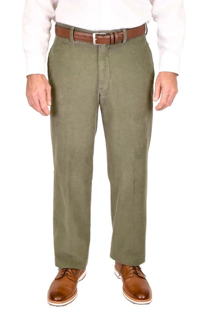 Berle Charleston Flat Front Cotton Corduroy Dress Trousers In Olive