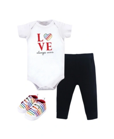 Little Treasure Baby Boys And Girls Bodysuit, Pant And Shoe Set In Love Always Wins