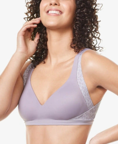 Warner's Women's No Side Effects Wire Free Backsmoothing Contour Bra Ra2231a In Purple Ash Inverse Animal