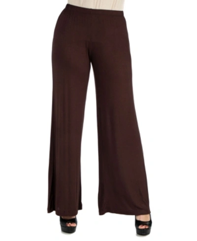 24seven Comfort Apparel Women's Plus Size Wide Leg Palazzo Pants In Brown