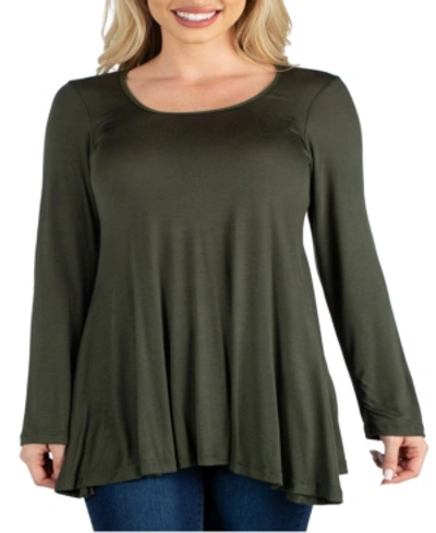 24seven Comfort Apparel Women's Long Sleeve Swing Style Flared Tunic Top In Medium Green