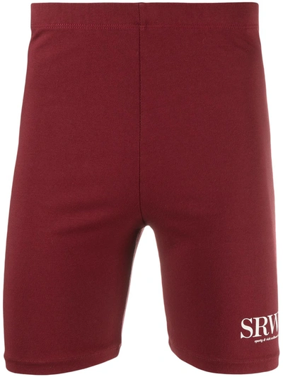 Sporty And Rich East Side Biker-print Stretch-cotton Shorts In Red