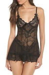 Oh La La Cheri Valentine Soft Cup Babydoll Chemise & G-string Thong In Black