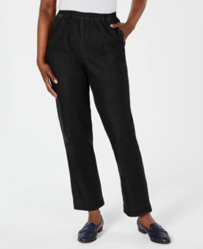 Karen Scott Petite Pull-on Straight-leg Jeans Short, Created For Macy's In Black Denim