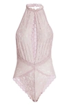 Oh La La Cheri Collared Lace Teddy In Mauve Shadows