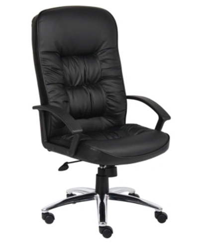 Boss Office Products High Back Leatherplus Chair W/ Chrome Base In Black