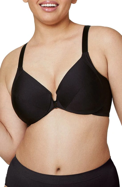Glamorise Women's Plus Size Front Close Wonder Wire Bra With Smoothing Back In Black