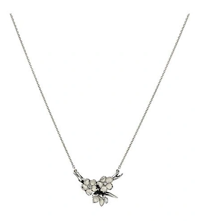Shaun Leane Cherry Blossom Silver, Ivory Enamel And Diamond Branch Pendant Necklace Small In Nero