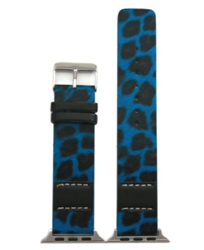 Nimitec Stitched Cheetah Leather Apple Watch Band In Blue