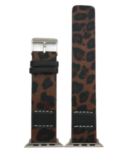 Nimitec Stitched Cheetah Leather Apple Watch Band In Brown