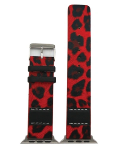 Nimitec Stitched Cheetah Leather Apple Watch Band In Red