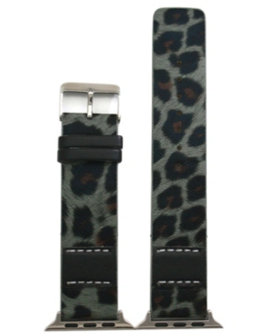 Nimitec Stitched Cheetah Leather Apple Watch Band In Gray