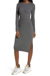 All In Favor Ribbed Long Sleeve Midi Dress In Charcoal