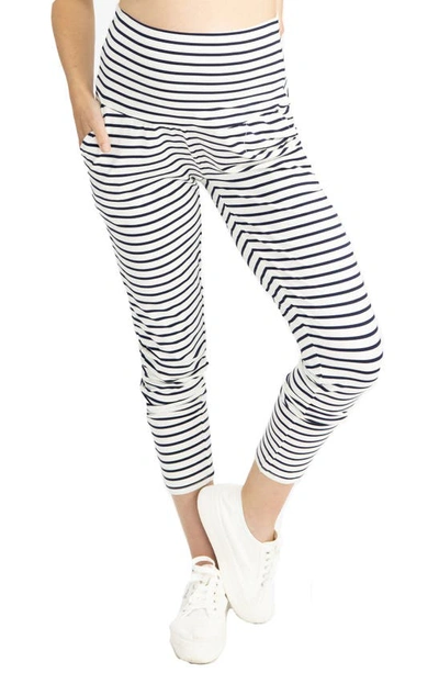 Angel Maternity Tapered Casual Maternity Pants In Navy/ White Stripes