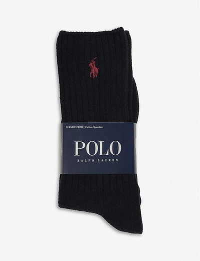 Polo Ralph Lauren Mens Black Ribbed Cotton-blend Socks