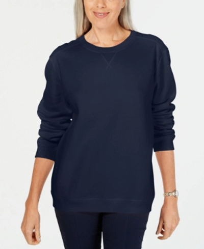 Karen Scott Petite Fleece Crewneck Sweatshirt, Created For Macy's In Intrepid Blue