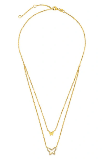 Sterling Forever Women's Cubic Zirconia And Butterfly Layered Necklace In Gold