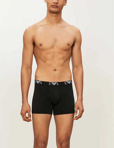 Emporio Armani Mens Black Pack Of Two Logo-detail Regular-fit Stretch-cotton Boxers