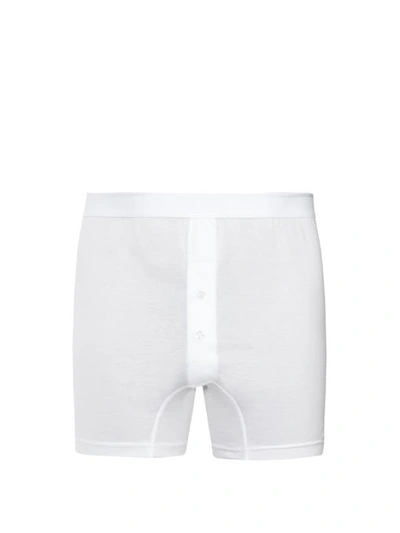 Sunspel Double-button Cotton-jersey Boxer Trunks In White