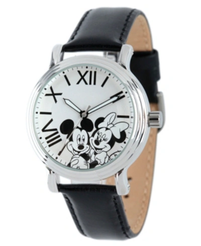 Ewatchfactory Disney Mickey Mouse & Minnie Mouse Women's Shiny Silver Vintage Alloy Watch In Black