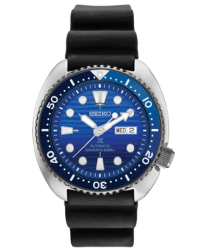 Seiko Men's Automatic Prospex Turtle Black Silicone Strap Watch 45mm In Black,blue,silver Tone
