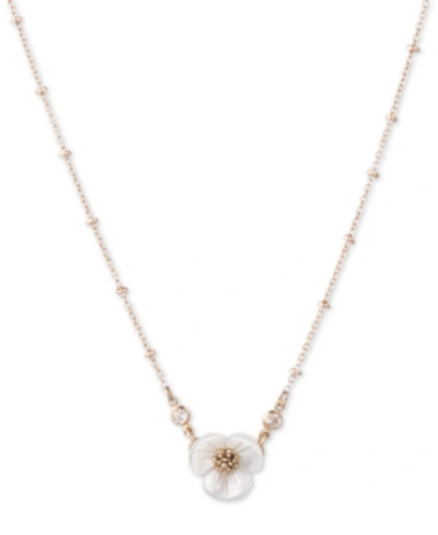 Lonna & Lilly Gold-tone Crystal & Imitation Mother-of-pearl Flower Pendant Necklace, 16" + 3" Extend In White