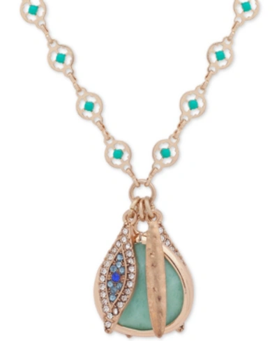 Lonna & Lilly Gold-tone Stone & Evil Eye Charm Pendant Necklace, 32" + 3" Extender In Blue Green