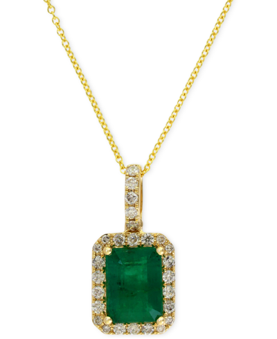 Effy Collection Brasilica By Effy Emerald (1-3/8 Ct. T.w.) And Diamond (1/4 Ct. T.w.) Pendant Necklace In 14k Gold O In Emerald,yellow Gold