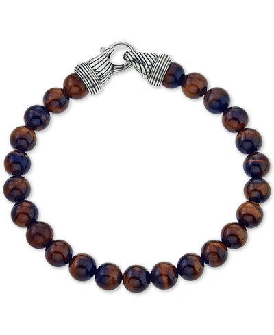 Esquire Men's Jewelry Red Tiger's Eye (8mm) Beaded Bracelet In Sterling Silver, Created For Macy's