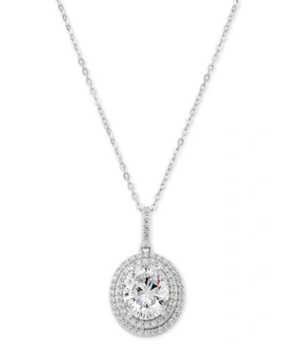 Arabella Cubic Zirconia Double Halo 18" Pendant Necklace In Sterling Silver