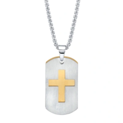 He Rocks Double Tag Cross Pendant Necklace In Stainless Steel, 24" Chain In Gold/stainless Steel