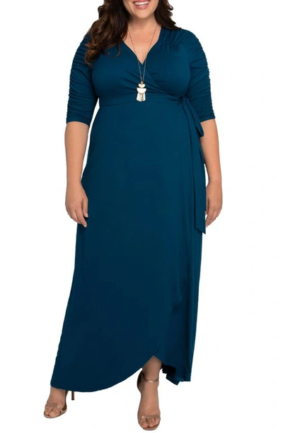 Kiyonna Women's Plus Size Meadow Dream Maxi Wrap Dress In Noveau Navy
