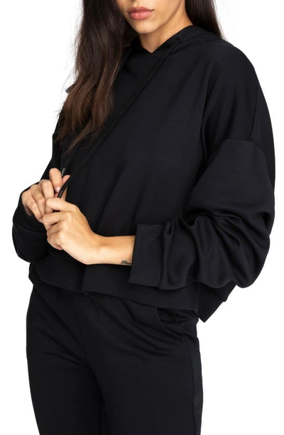 Good American Cropped Scuba Hoodie In Black