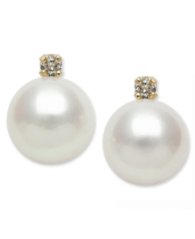 Belle De Mer 14k Gold Earrings, Cultured Freshwater Pearl (7mm) And Diamond Accent Stud Earrings In White