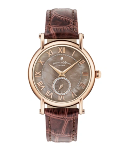 Jaques Du Manoir Jacques Du Manoir Ladies' Brown Genuine Leather Strap With Rose Goldtone Case With Mother Of Pearl D