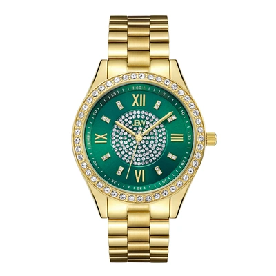 Jbw Women's Mondrian Diamond (1/6 Ct.t.w.) 18k Gold Plated Stainless Steel Watch In Gold / Gold Tone / Green