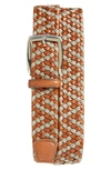 Torino Braided Leather & Linen Belt In Cognac/ Taupe