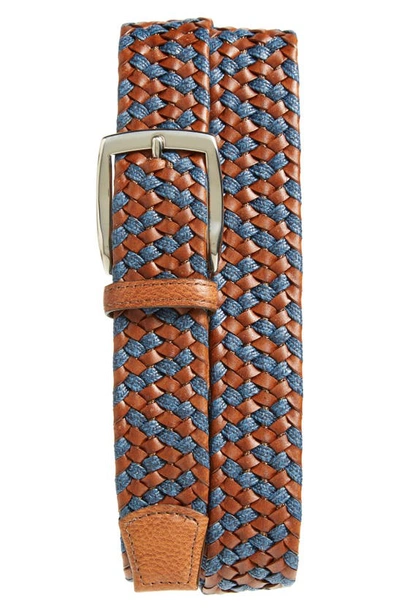 Torino Braided Leather & Linen Belt In Cognac/ Navy