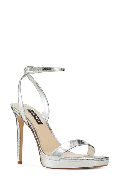 Nine West Women's Zadie Ankle Strap Dress Sandals Women's Shoes In Silver Snake