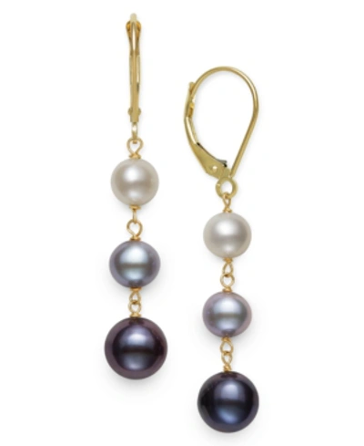 Belle De Mer White Cultured Freshwater Pearl (5-8 Mm) Leverback Earrings In 14k Yellow Gold. Also Available In Bl In Wht/gry/blk