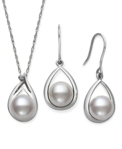 Belle De Mer Cultured Freshwater Pearl (8-10 Mm) And Diamond Accent Earring And Pendant Set In Sterling Silver In White