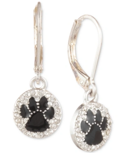 Pet Friends Jewelry Silver-tone Black Paw Pave Drop Earrings