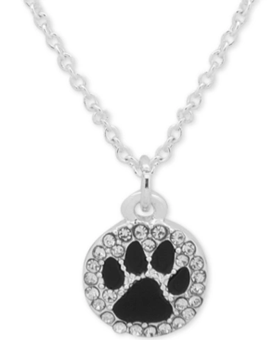 Pet Friends Jewelry Silver-tone Black Paw Pave Pendant Necklace, 16" + 3" Extender