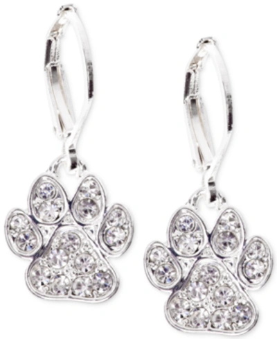 Pet Friends Jewelry Silver-tone Pave Paw Drop Earrings In Crystal