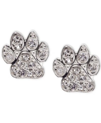 Pet Friends Jewelry Silver-tone Pave Paw Stud Earrings In Crystal