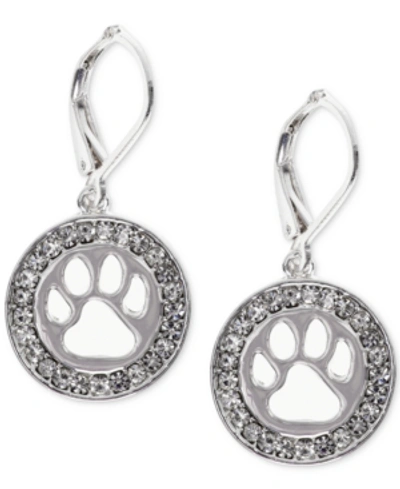 Pet Friends Jewelry Silver-tone Pave Paw-cutout Drop Earrings In Crystal