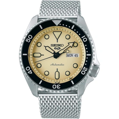 Seiko Men's Automatic 5 Sports Stainless Steel Mesh Bracelet Watch 42.5mm In Grey