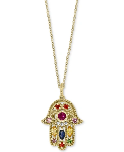 Effy Collection Effy Multi-gemstone (5/8 Ct. T.w.) & Diamond Accent Hamsa Hand 18" Pendant Necklace In 14k Gold In Yellow Gold