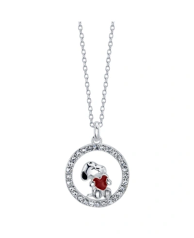 Peanuts Snoopy "you Hold My Heart" Plated Silver Crystal Pendant Necklace, 16" + 2" Extender For Unwritten